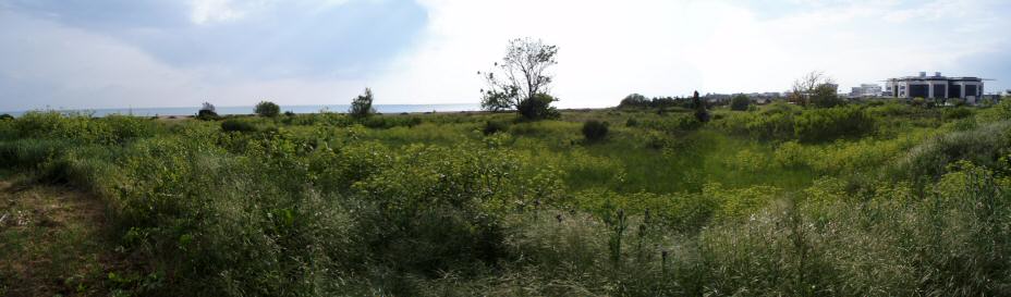 Panorama du terrain Besselue - Le Conseil Général à droite, l'océan à gauche.